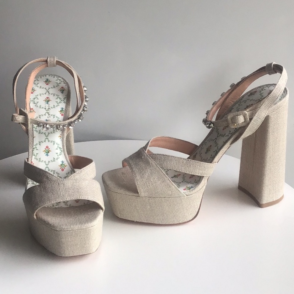 Hill House Home party jeweled Beige Platform heels Sandals